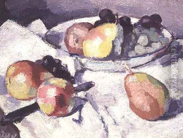 Still Life Pears and Grapes, c.1930 Oil Painting - Samuel John Peploe