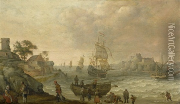 Kustenlandschaft Mit Fischern Und Fregatten Im Wind Oil Painting - Adam Willaerts