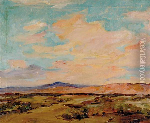 Desert Sunset Landscape Oil Painting - Jean Mannheim
