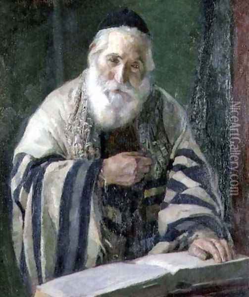 Rabbi Reading The Torah Oil Painting - Otto Herschel