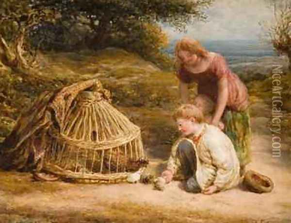 Feeding the Chicks 1862 Oil Painting - John Linnell