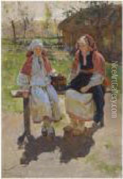 Two Peasant Girls Oil Painting - Sergey Arsenievich Vinogradov