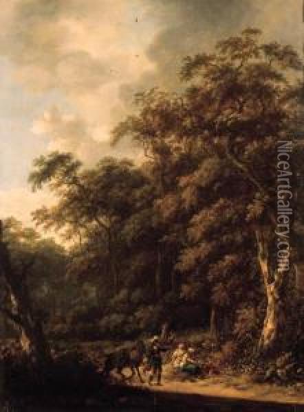 Erminia And The Shepherds In A Wooded Landscape Oil Painting - Roelof van Vries