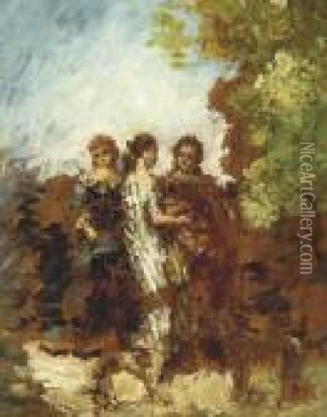 Les Trois Amies Oil Painting - Adolphe Joseph Th. Monticelli