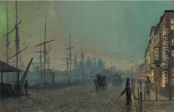 Humber Dockside, Hull Oil Painting - John Atkinson Grimshaw