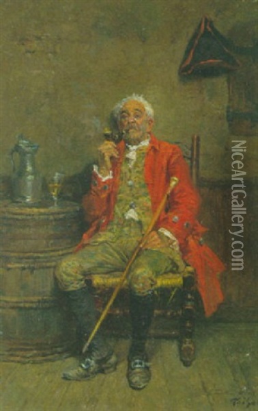 Rauchender Alter Herr In Der Schenke Oil Painting - Francois Adolphe Grison