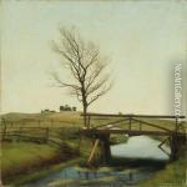 Landscape With Bridge Across Stream Oil Painting - Carl Vilhelm Meyer
