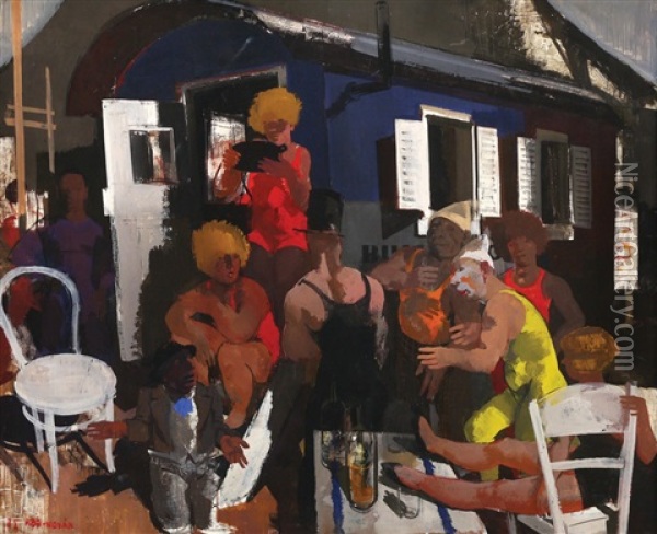 Circus Workers At Rest Oil Painting - Vilmos Aba-Novak