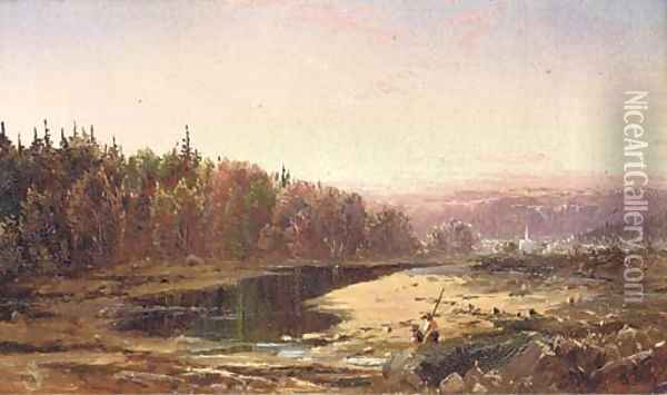 Fishing Along the Creek Oil Painting - William Louis Sonntag