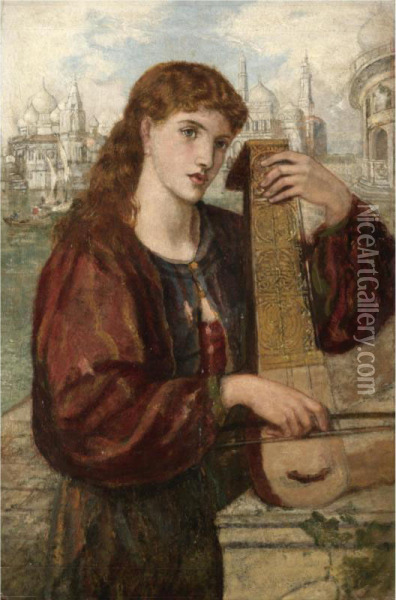 Girl With A Psaltery Oil Painting - Henry Treffry Dunn