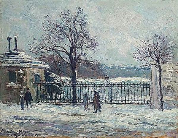Rue gudin, vue d'hiver sur le jardin Oil Painting - Maximilien Luce