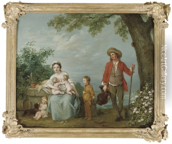 A Family Portrait In An Extensive Park Landscape Oil Painting - Philip Mercier