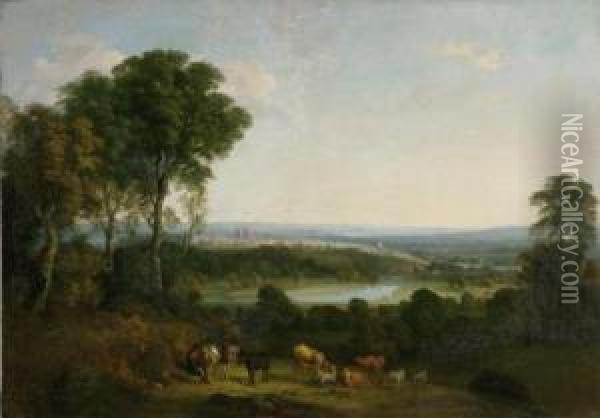 A View, Exeter From Exwick Hill Oil Painting - William Traies