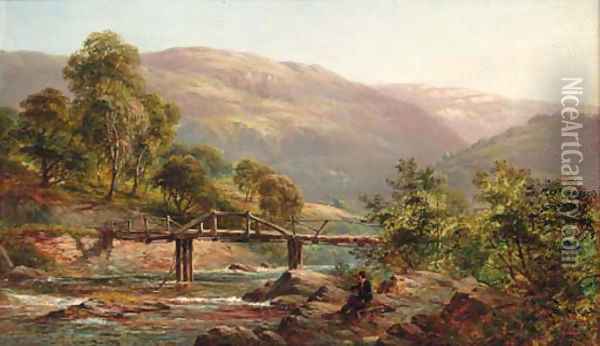 An angler by a Highland river Oil Painting - Alfred de Breanski