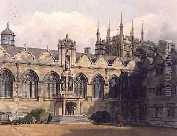 Exterior of Oriel College illustration from the History of Oxford Oil Painting - Frederick Nash