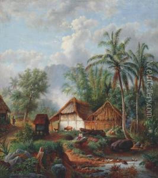 Desa In De Omstreken Van De Hoofdplaats Malang Oil Painting - Maurits Van Den Kerkhoff