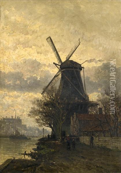 Along A Dutch River Oil Painting - Johan Conrad Greive