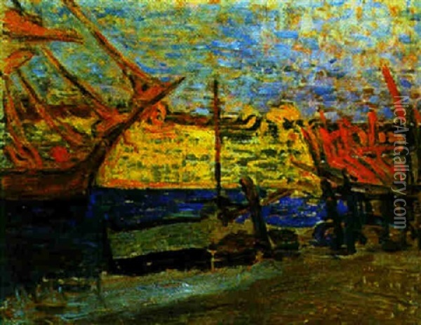 La Tartanes Dans Le Port De Saint-tropez Oil Painting - Henri Person