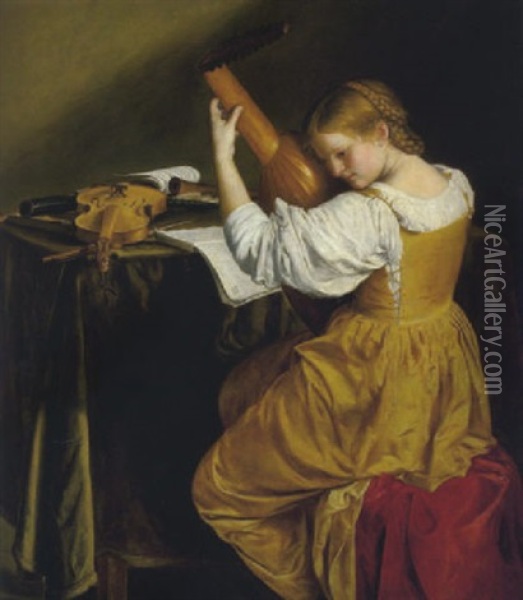 Die Lautenspielerin Oil Painting - Johann Baptist Reiter