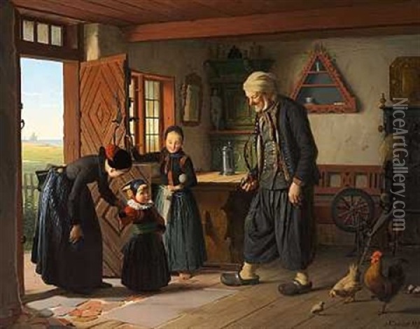 Besoget Hos Bedstefader Oil Painting - Johann Julius Exner