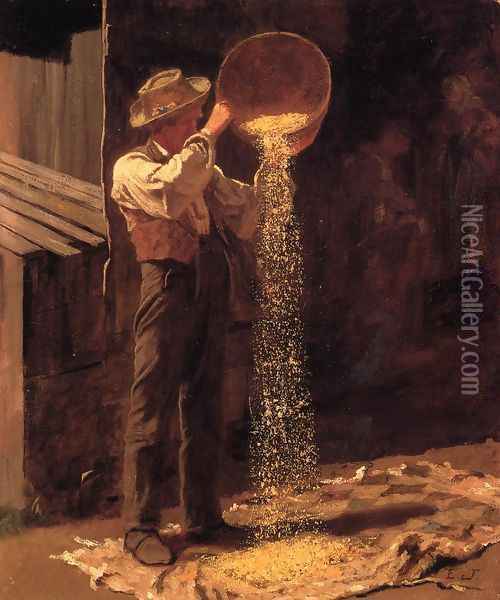 Winnowing Grain Oil Painting - Eastman Johnson