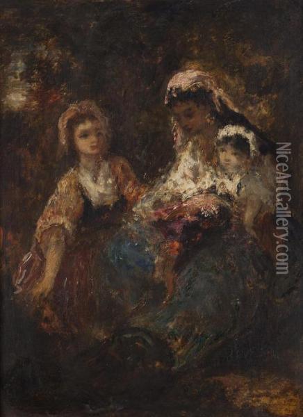 A Family Group Oil Painting - Narcisse-Virgile D Az De La Pena