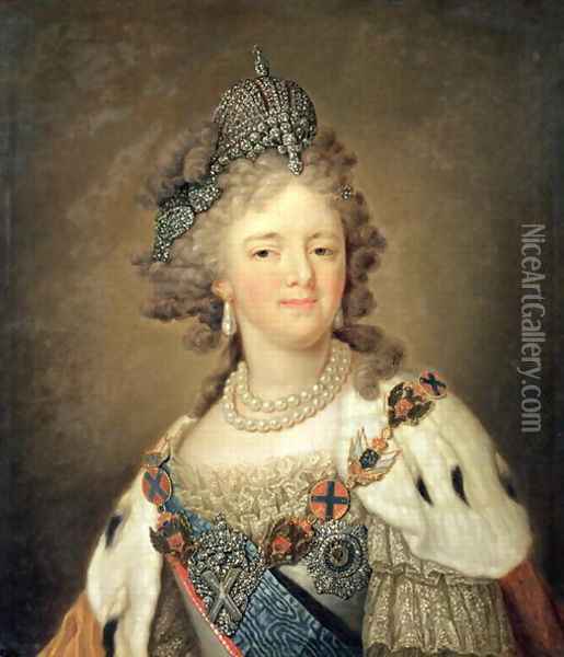 Portrait of Empress Maria Fyodorovna Oil Painting - Vladimir Lukich Borovikovsky