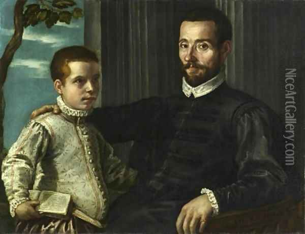 Portrait of a Nobleman with his Son Oil Painting - Jacopo Tintoretto (Robusti)