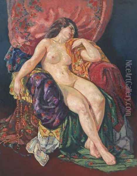 A seated nude 1913 Oil Painting - Harry Bloomfield
