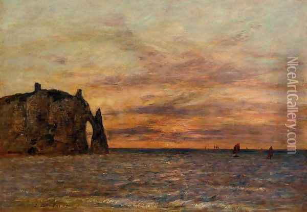 Etretat: the Falaise d'Aval at Sunset Oil Painting - Eugene Boudin