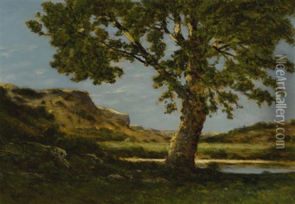The Old Oak Tree, River Loire Oil Painting - Henri Joseph Harpignies