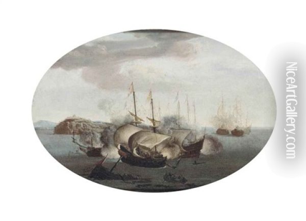 Sea Piece Oil Painting - Hendrik Cornelisz Vroom