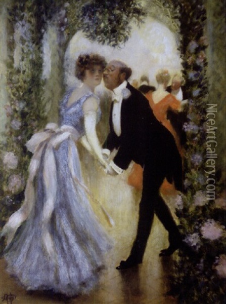 Couple Sous Une Tonnelle Oil Painting - Albert Guillaume