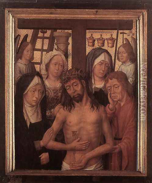 Man of Sorrows with Mary and John and Two Holy Women 1495-1505 Oil Painting - Flemish Unknown Masters