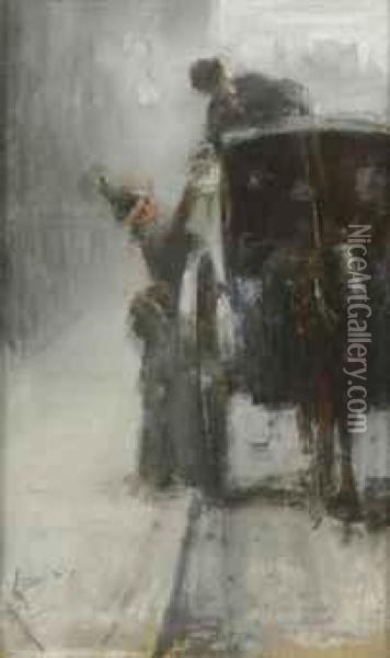 The Hansom Cab Oil Painting - Albert Ludovici