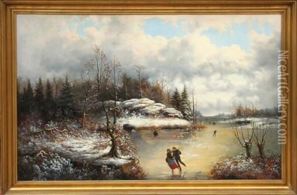 Couple Ice Skating Oil Painting - Frederick De Moucheron