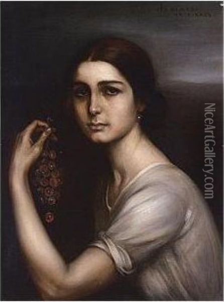 La Nina De Las Uvas (young Girl With Grapes) Oil Painting - Julio Romero De Torres