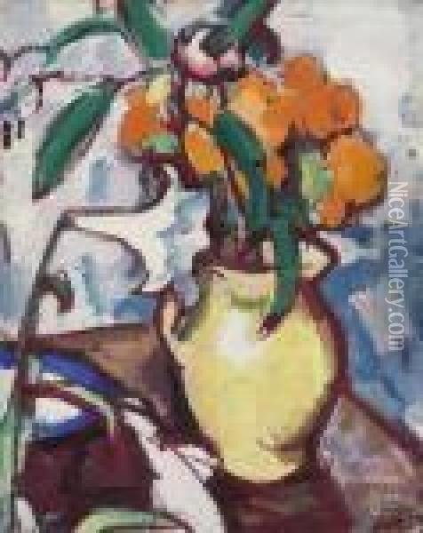 Marigolds In A Jug Oil Painting - Samuel John Peploe