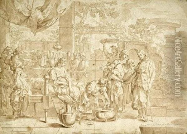 Antike Szene Mit Einer Romerin Bei Der Toilette Oil Painting - Jacopo Alessandro Calvi Il Sordino