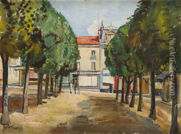 City Square With Trees Oil Painting - Nathan Grunsweigh