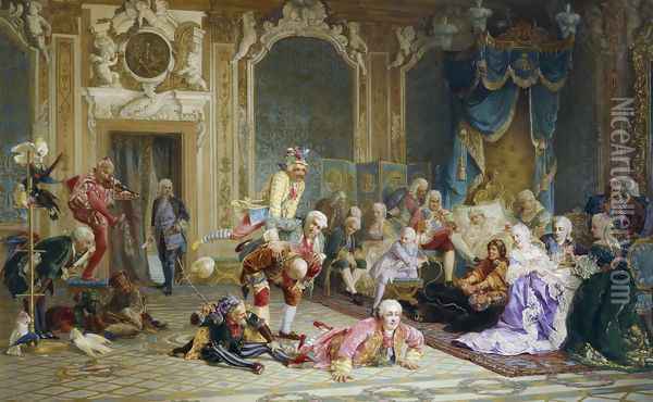 Jesters at the Court of Empress Anna, 1872 Oil Painting - Valery Ivanovich Jacobi