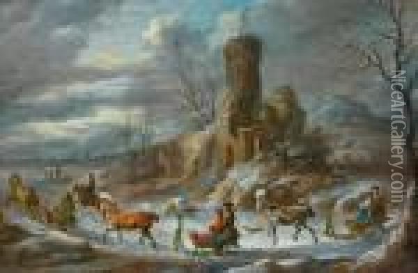 Winterliche Schlittenfahrt Oil Painting - Robert Griffier