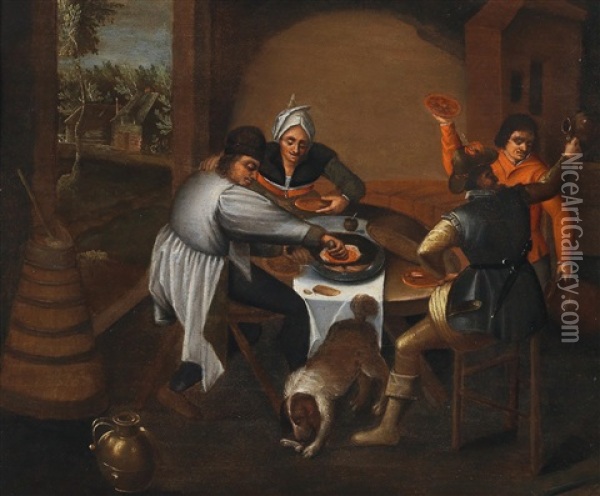 Carousing Peasants Oil Painting - Marten van Cleve the Elder