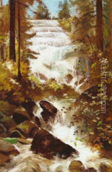 Mountain Waterfall Oil Painting - Edwin Deakin