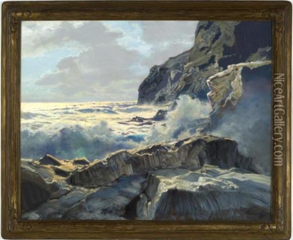 Below The Cliffs Oil Painting - Frederick Judd Waugh