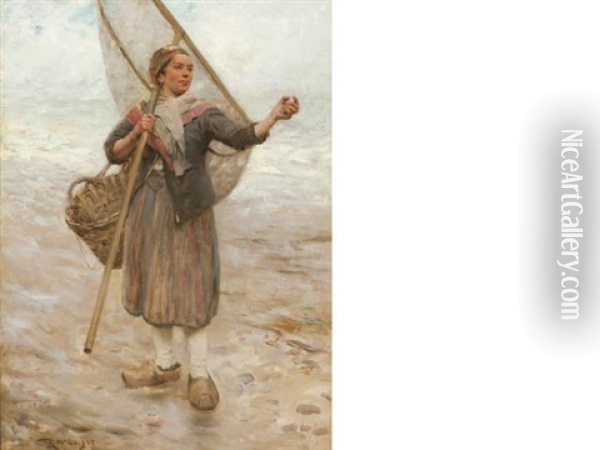 Fishergirl With Net Oil Painting - Robert McGregor