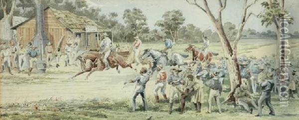Horse Race At The Stockman Hotel Oil Painting - Arthur Esam