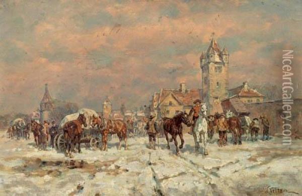 Winter Market. Oil Painting - Wilhelm Velten