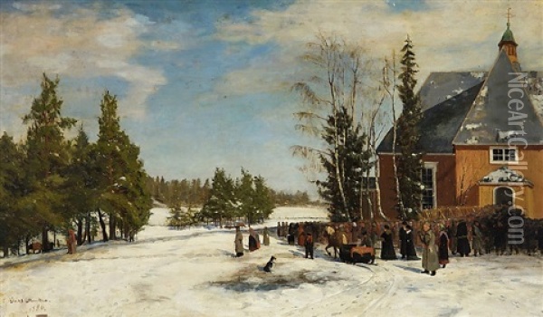 Lemi Church In Winter Oil Painting - Elias Muukka