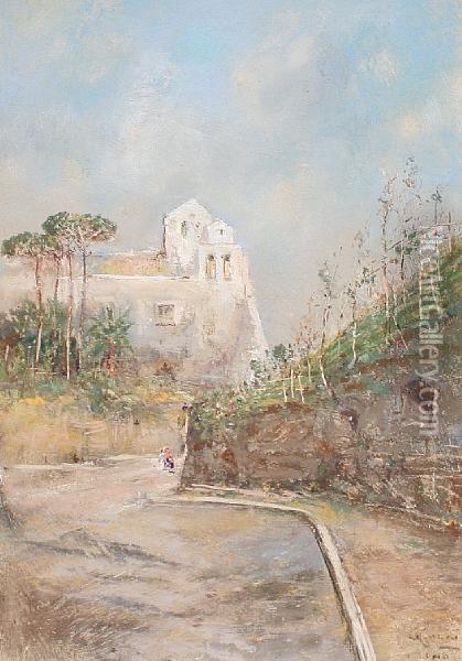 Landscape With A Church Looking Towardscapri Oil Painting - Giuseppe Casciaro